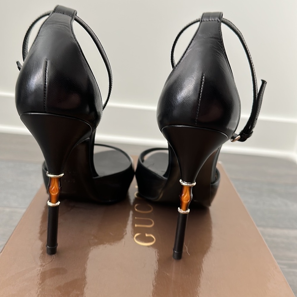 New authentic Gucci leather/bamboo sandal platform shoes Size 38.5 - Picture 3 of 10